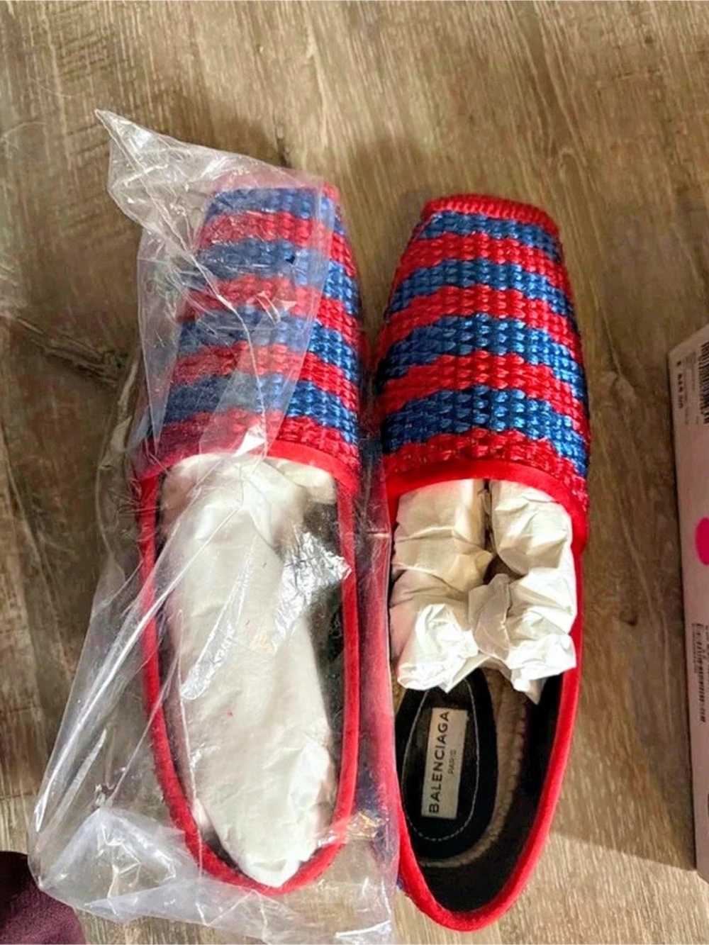 Balenciaga Striped Raffia and Vinyl Espadrilles Red & Blue US 9